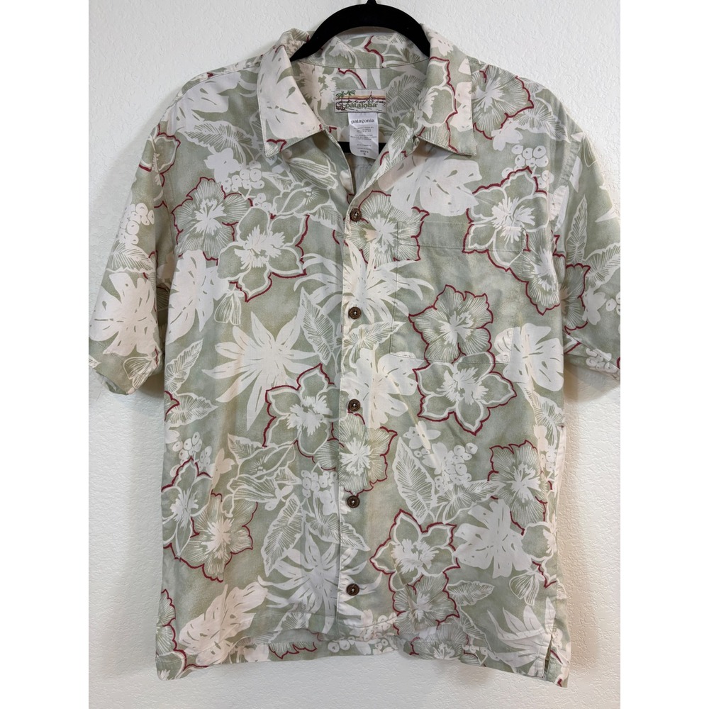 Patagonia Pataloha Shirt Mens Small Green Vintage Floral Button Down Hawaiian